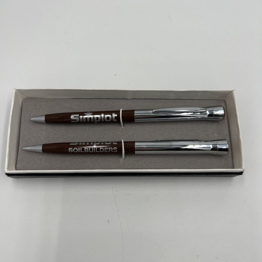 Garland Pen and Pencil Set Simplot Soil builders Box Works Rare Brown Silver